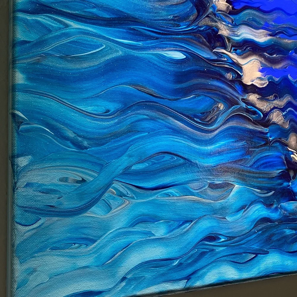 ❌SOLD❌painted 20x20 abstract Acrylic fluid art canvas painting blue metallic - Picture 8 of 10